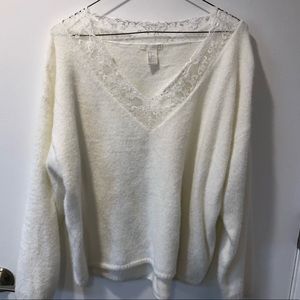 H&M White Lace V-Neck Sweater NWOT